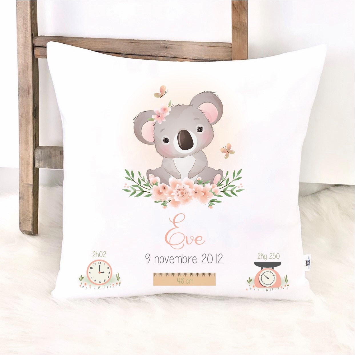 Coussin de Naissance/Cadeau Personnalisé Petit Koala