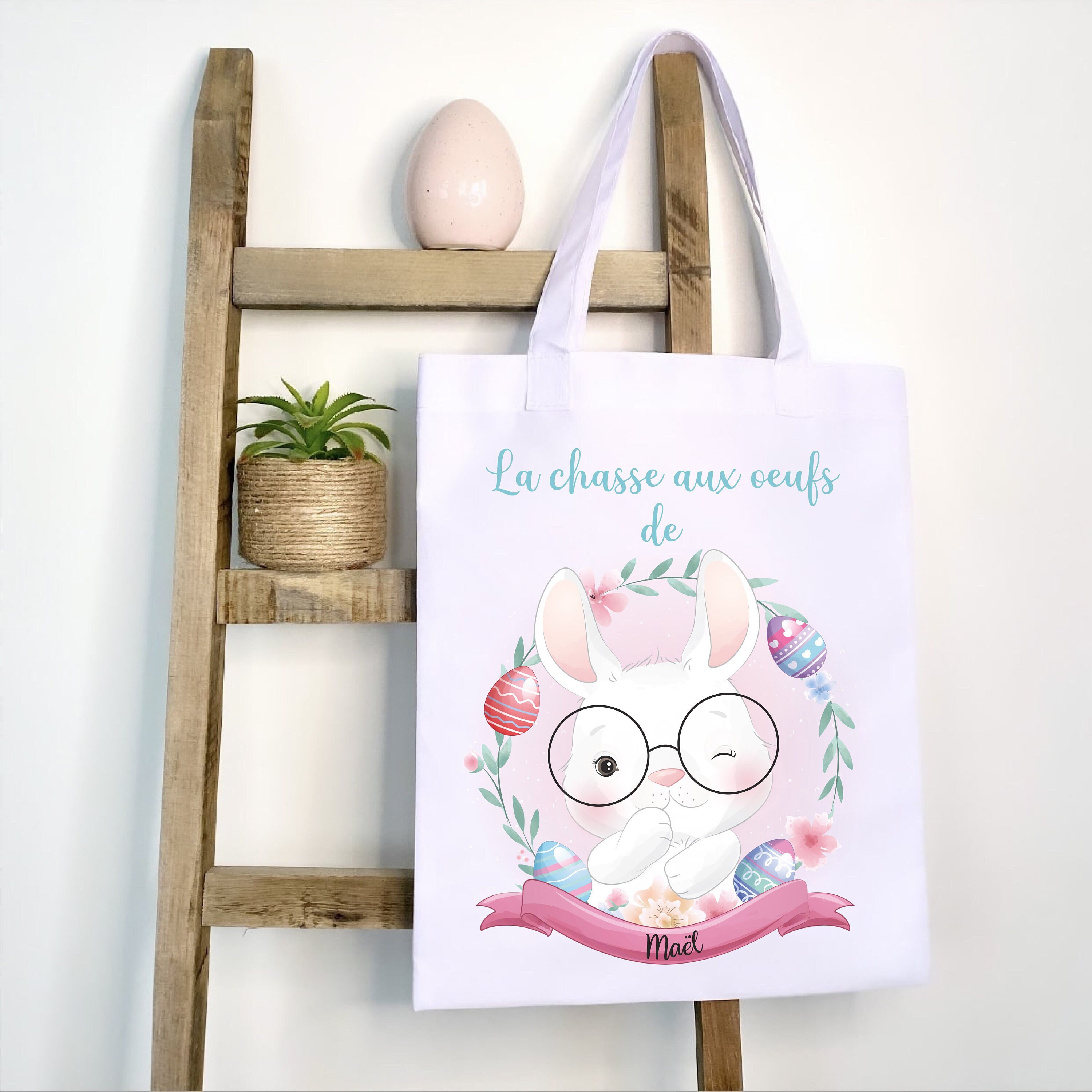 Sac/Tote Bag Personnalisé Spécial Pâques Lapin à Lunettes