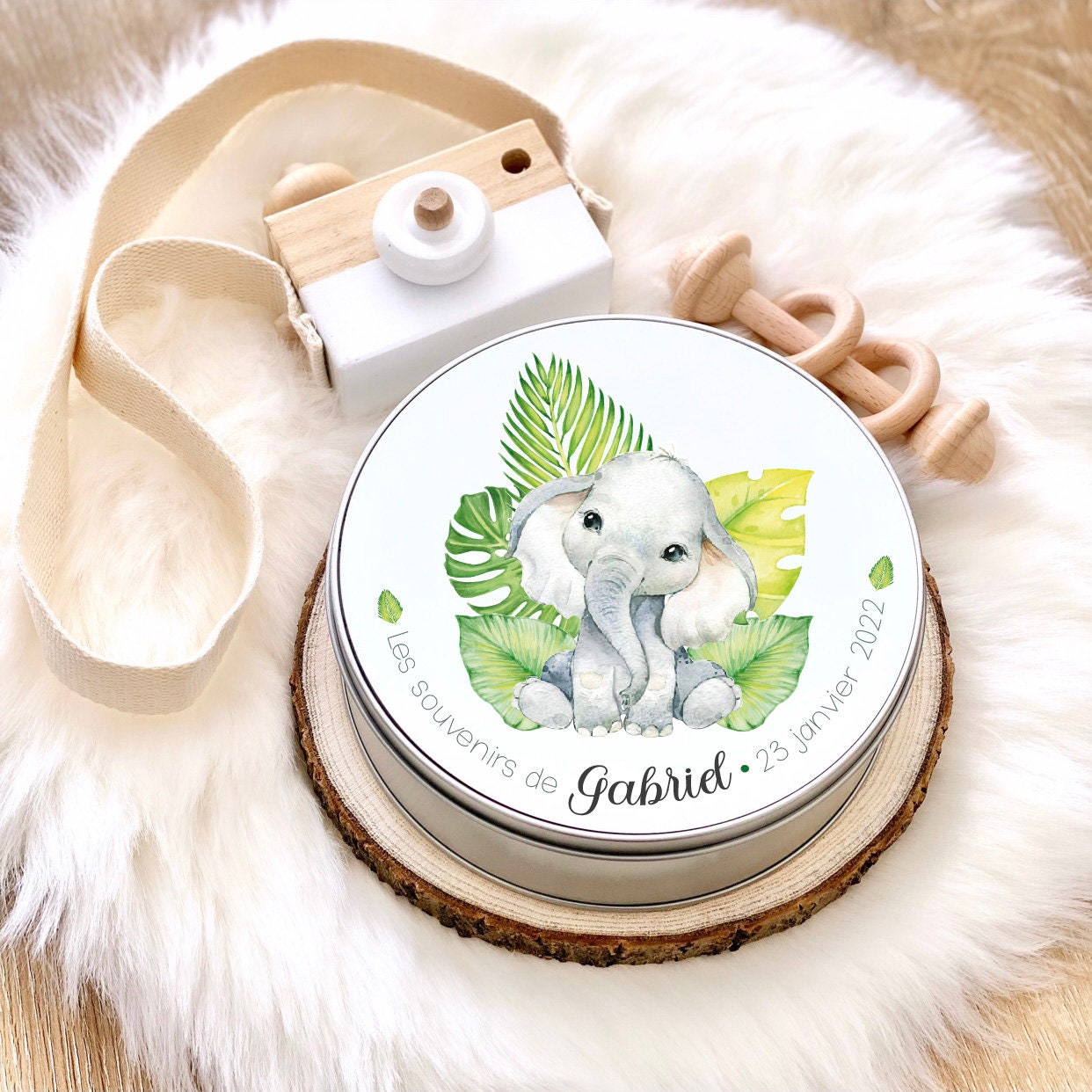Boîte Souvenirs de Naissance Personnalisé/Cadeau Personnalisé Eléphanteau