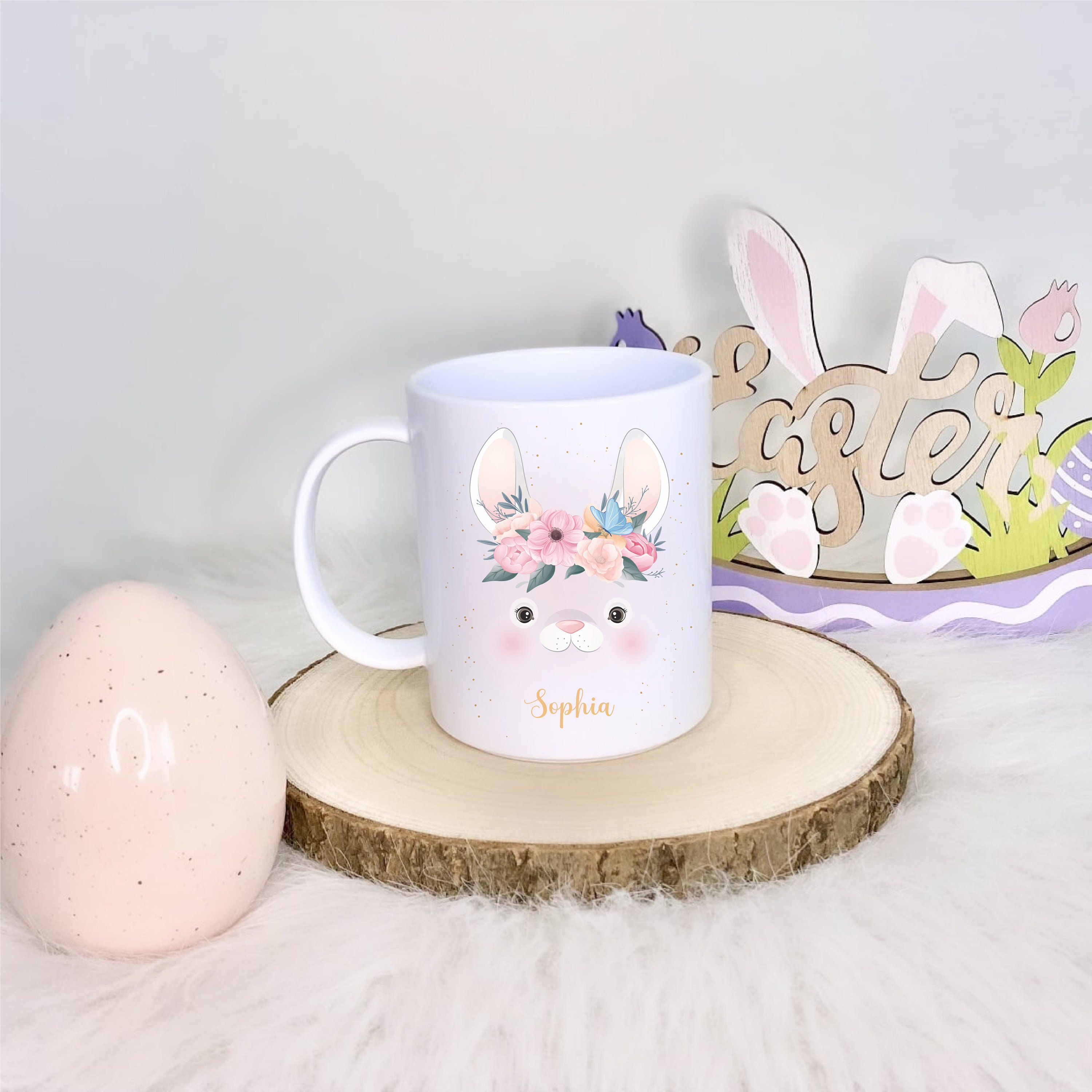 Mug Incassable Personnalisé Enfant Spécial Pâques Lapine en Fleurs