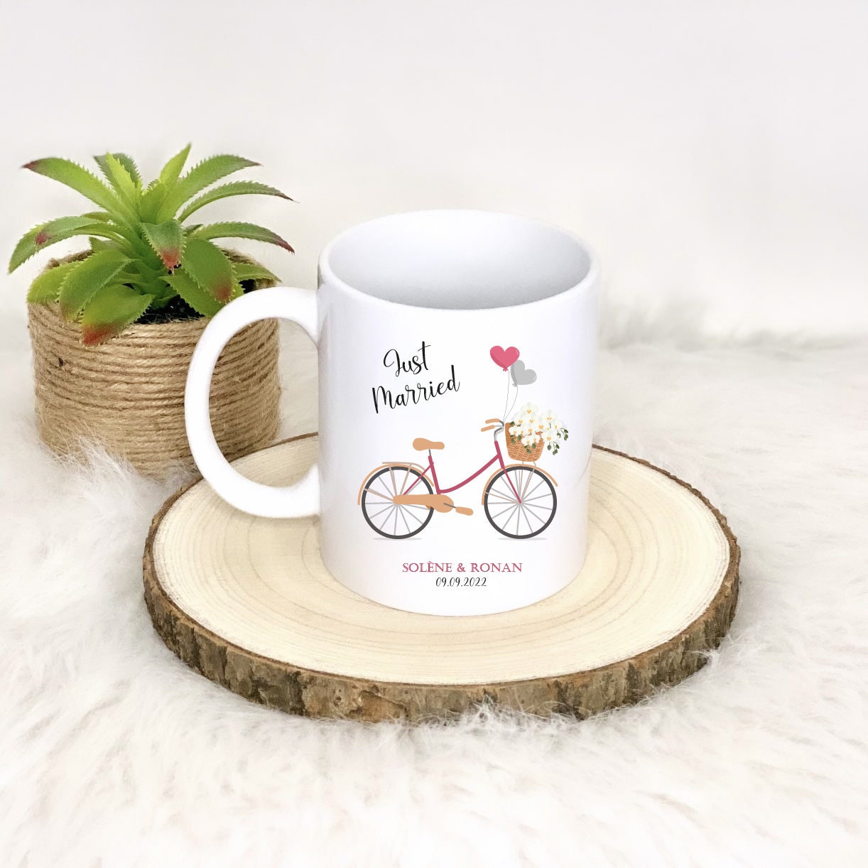 Mug/Tasse Personnalisé Mariage/Mariés Just Married à Vélo