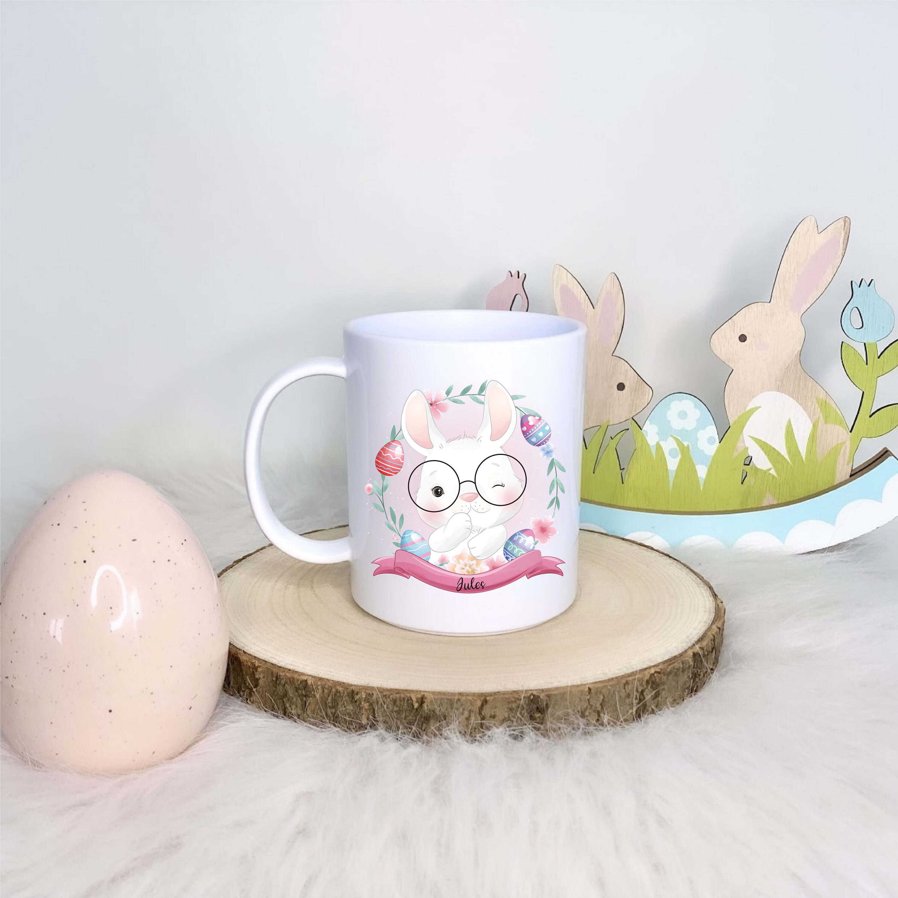 Mug Incassable Personnalisé Enfant Spécial Pâques Lapin à Lunettes