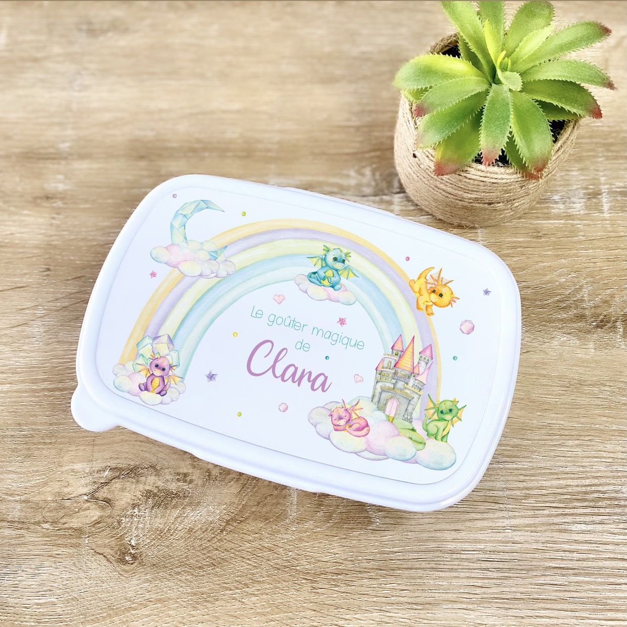 Boîte à Lunch Rectangle Personnalisée Enfant Château & Dragons