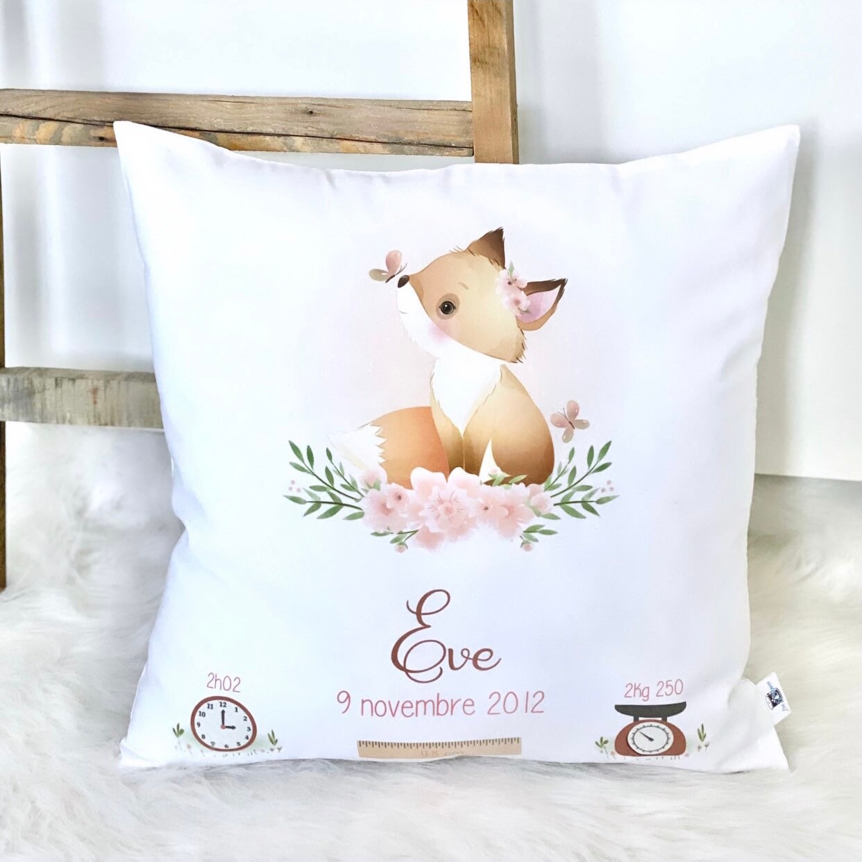 Coussin de Naissance/Cadeau Personnalisé Petit Renard