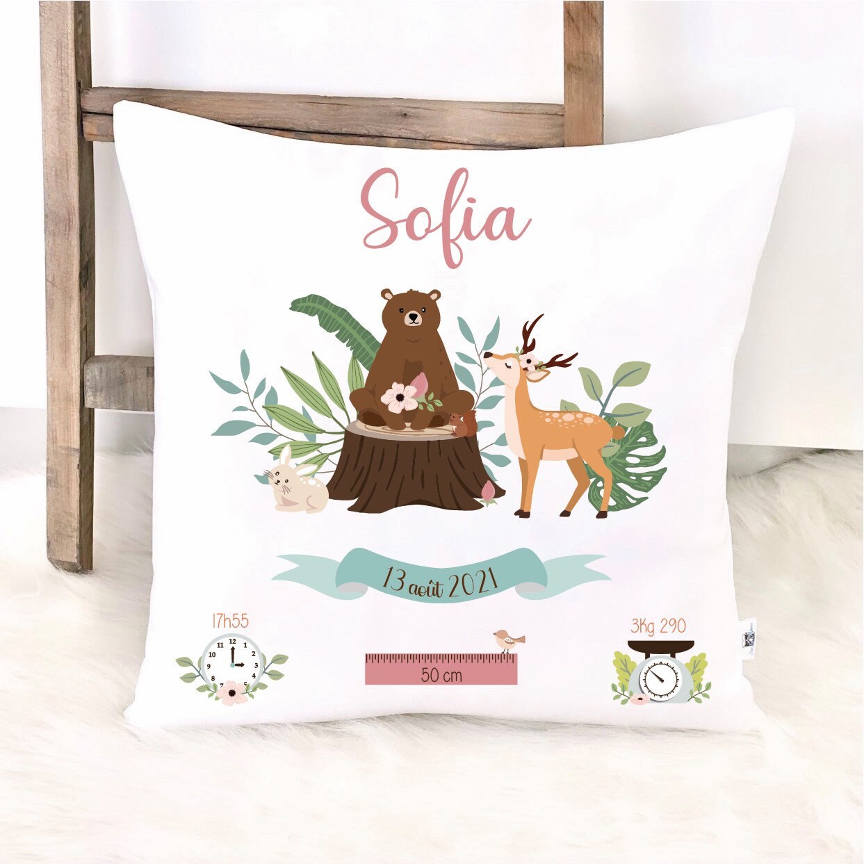 Coussin de Naissance/Cadeau Personnalisé Dans La Forêt