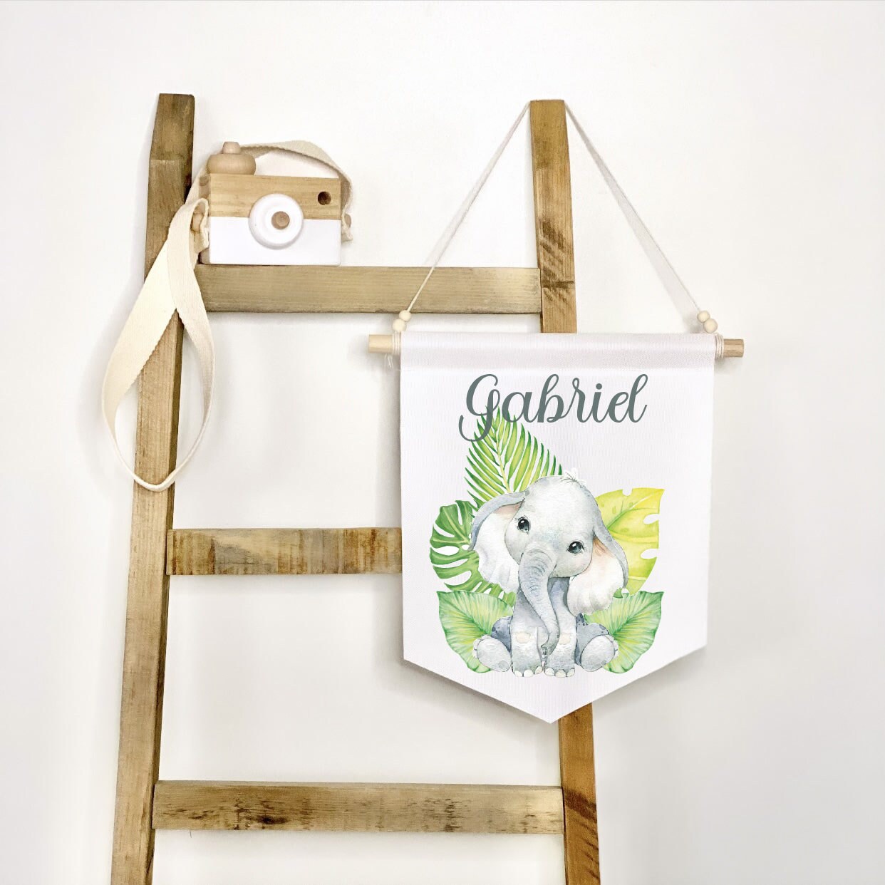 Bannière/Fanion Personnalisée/Cadeau Naissance Personnalisé/Décoration Chambre Enfant Eléphanteau