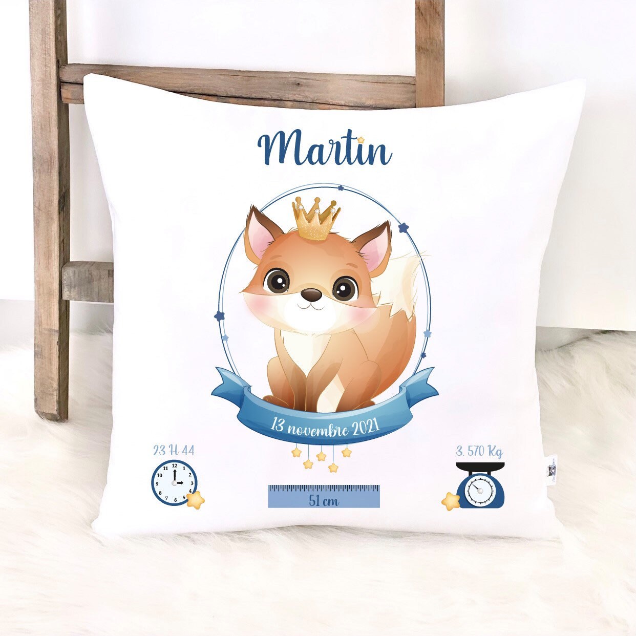 Coussin de Naissance/Cadeau Personnalisé Petit Prince Renard