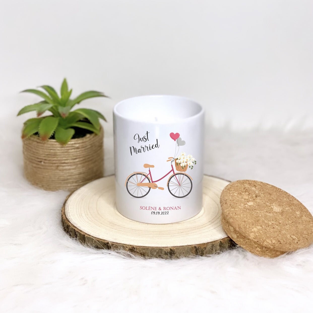 Bougie Personnalisée Mariage/Mariés Just Married à Vélo