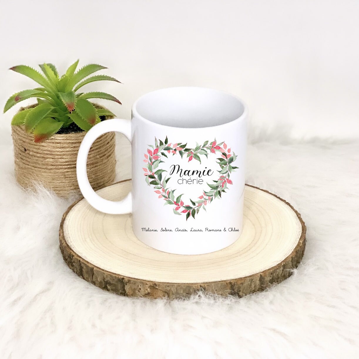 Mug/Tasse Personnalisé Grand-Mère/Mamie/Maman Feuillage en Coeur