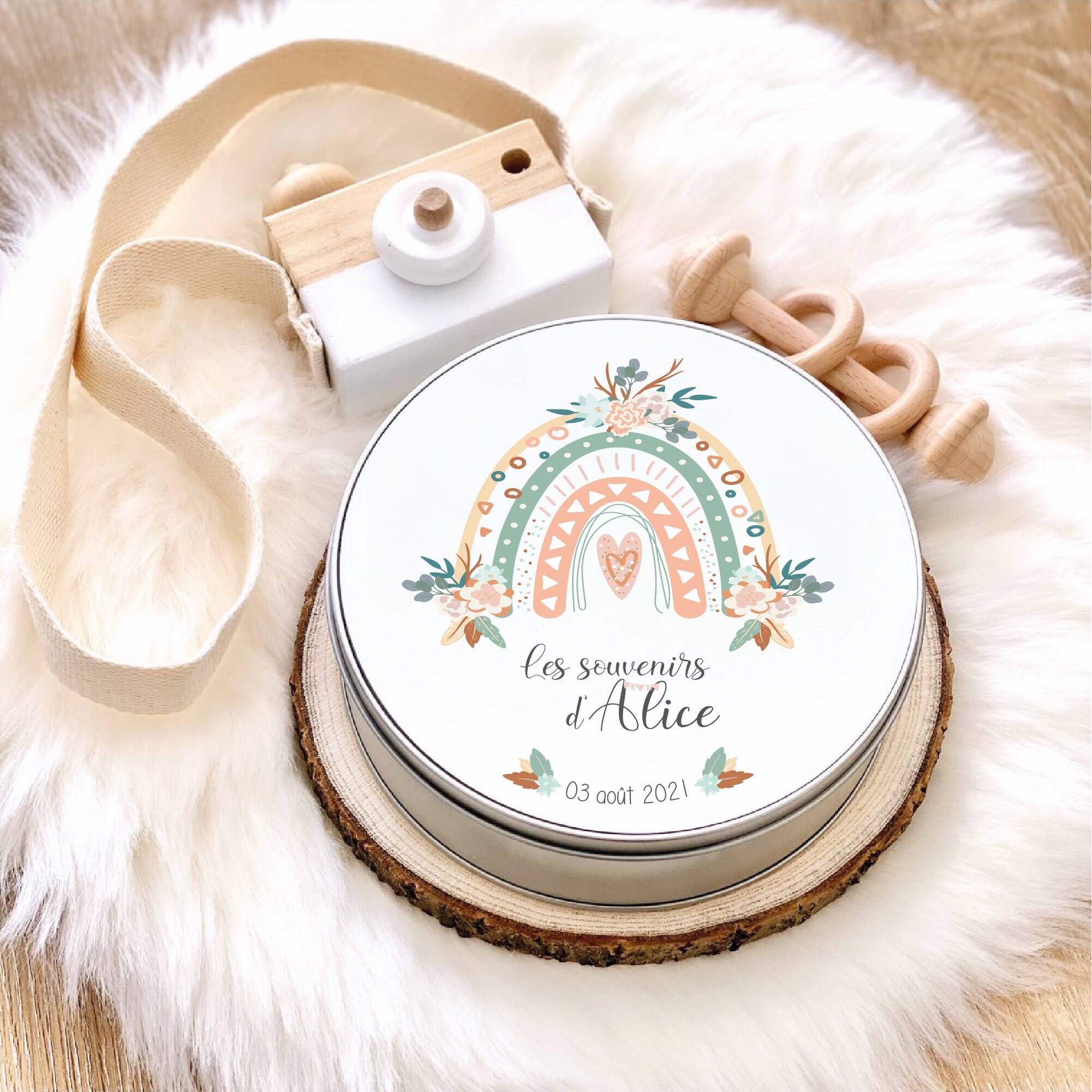 Boîte Souvenirs de Naissance Personnalisé/Cadeau Personnalisé Arc-En-Ciel