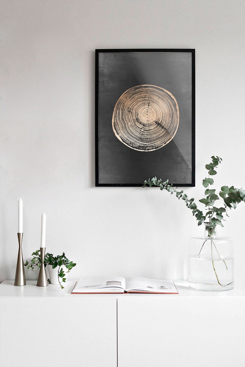 Wall art wood Gold tree ring Gold decor Tree stump print