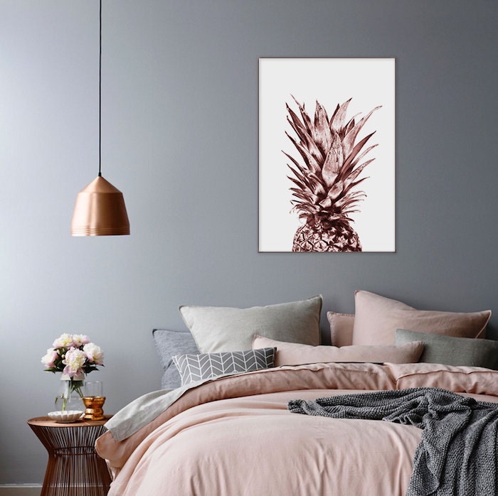 Rose Gold Decor Printable Wall Art Rose Gold Pineapple Rose Etsy