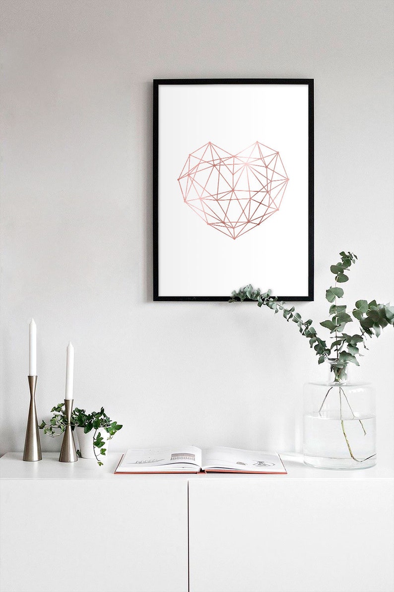 Rose gold decor Copper wall art Geometric heart print Etsy