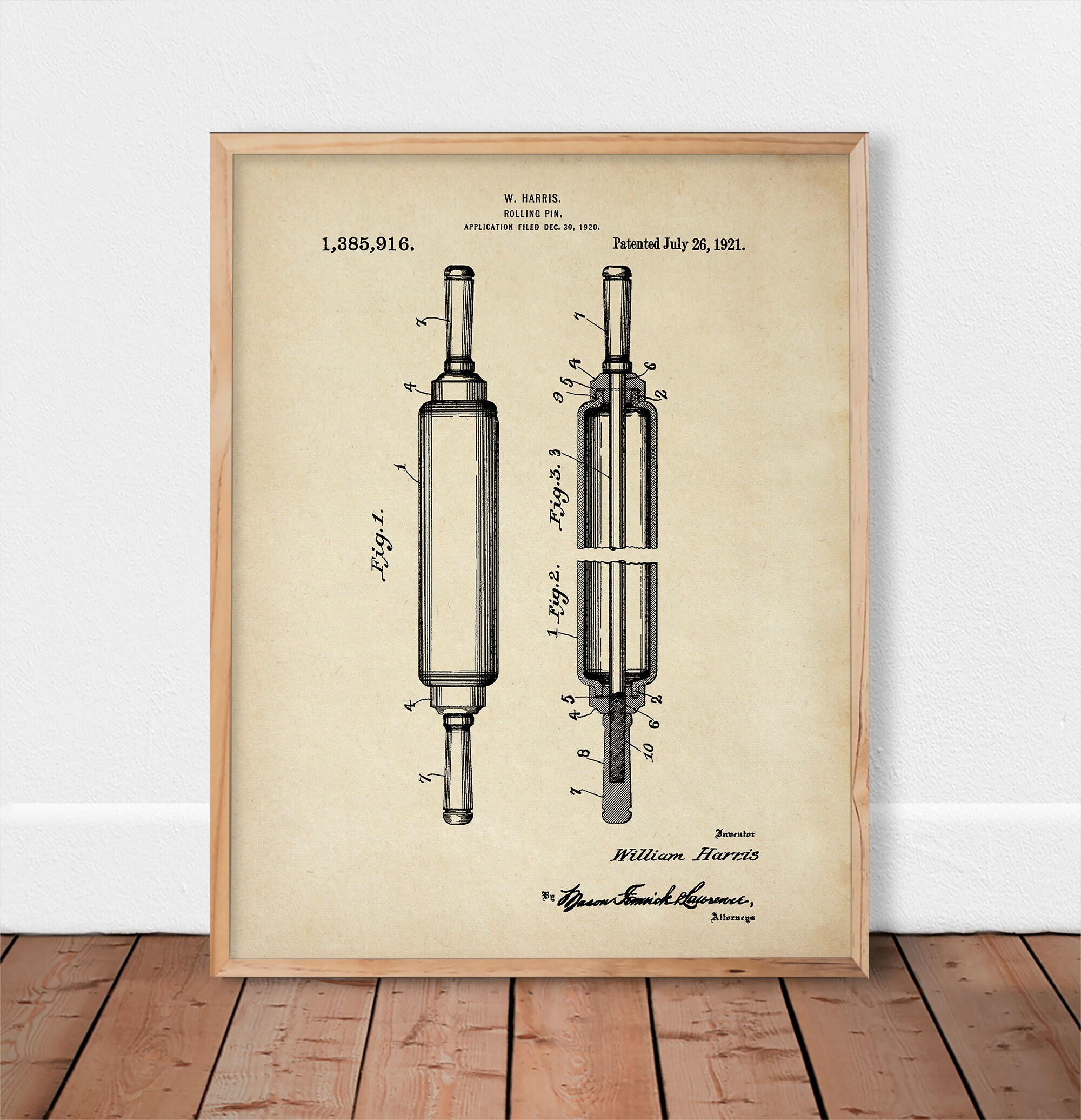 Rolling Pin Print Printable Wall Art Kitchen Patent Posters Etsy