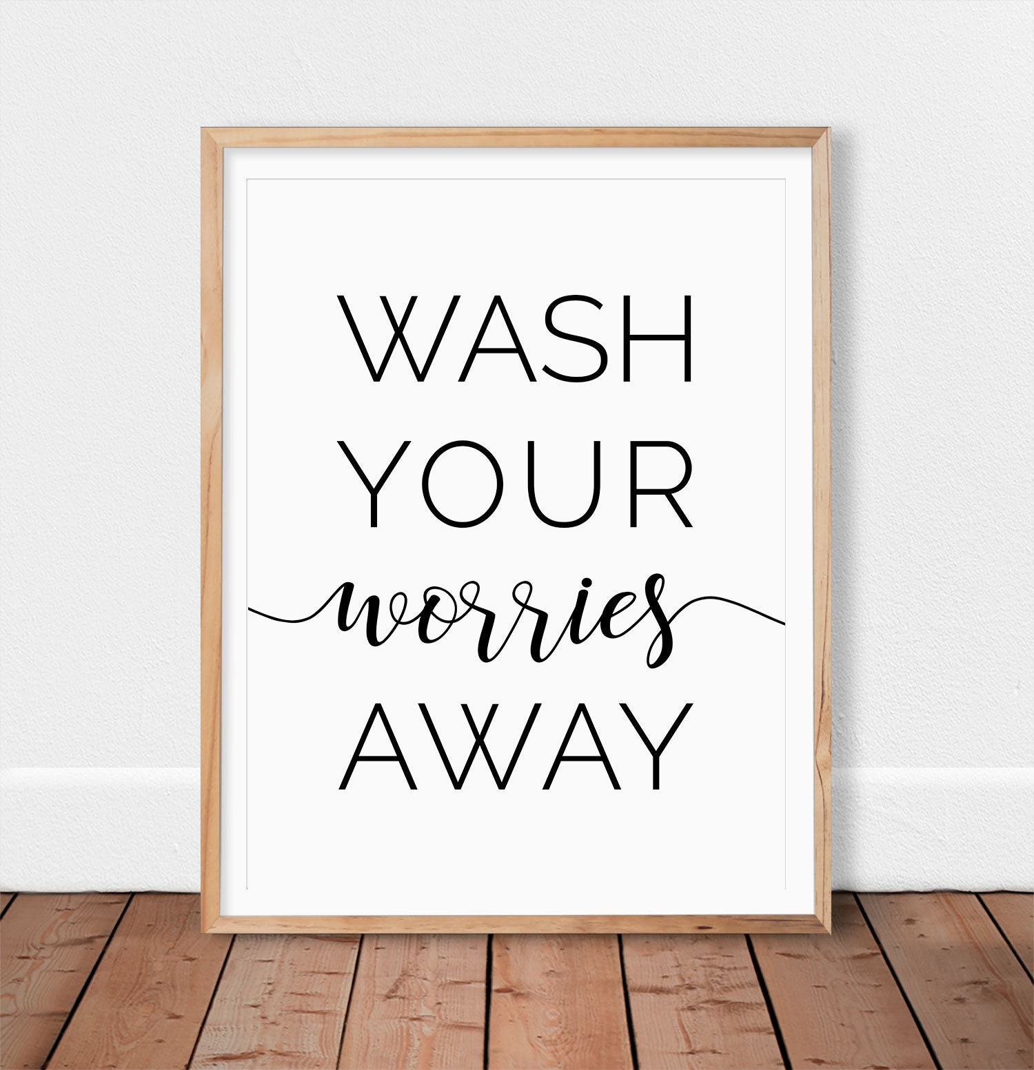 Wash your worries away print sign Bathroom wall decor | Etsy