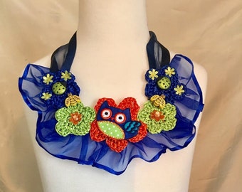 Crochet Girl's Lady Bug & Owl Necklace