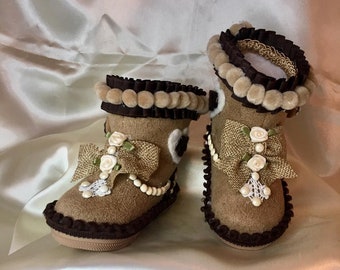 Beige Baby's Boots, Size 2