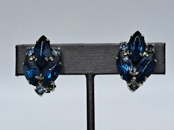 Silver toned blue rhinestone clip-on earrings - image 1