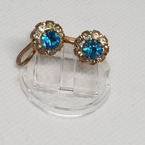 Teal and white round screw back earrings