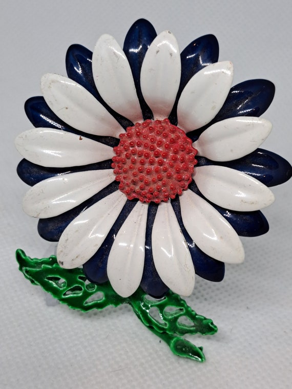 Enamel blue and white brooch - image 4