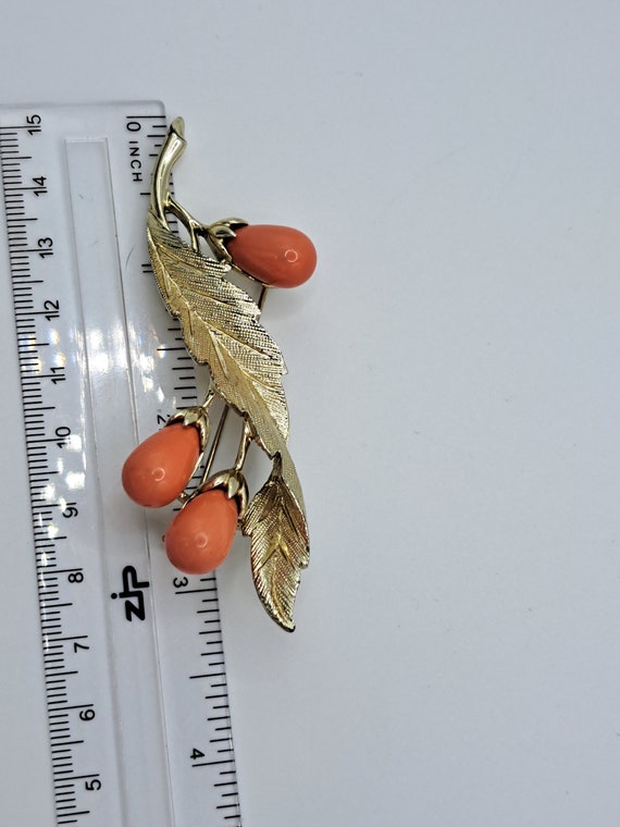 Sarah Coventry gold ton leaf and coral colored - image 5