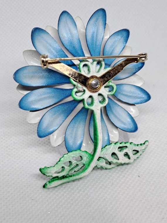 Enamel blue and white brooch - image 5