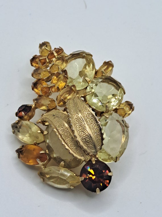 Gold tone with topaz & citrine colored rhinestones - image 3