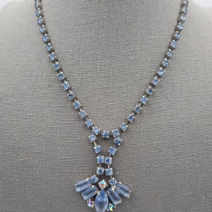 Blue and aurora borealis rhinestone chocker necklace