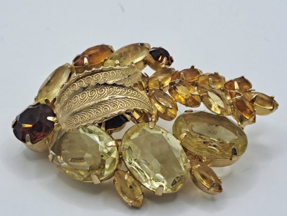 Gold tone with topaz & citrine colored rhinestones - image 4