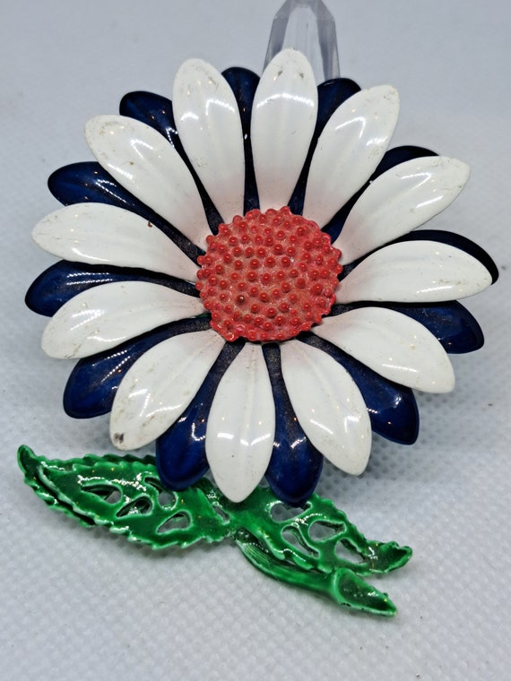 Enamel blue and white brooch