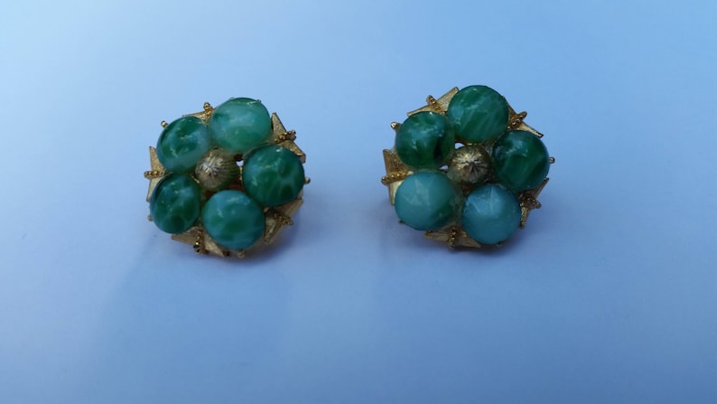 Gold colored with light green clip on earrings