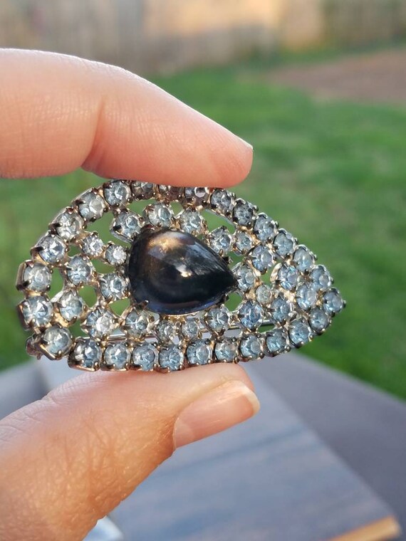 Gorgeous blue cabochon and rhinestone brooch - image 3