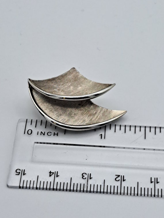 Trifari silver toned modernist brooch and clip ea… - image 4
