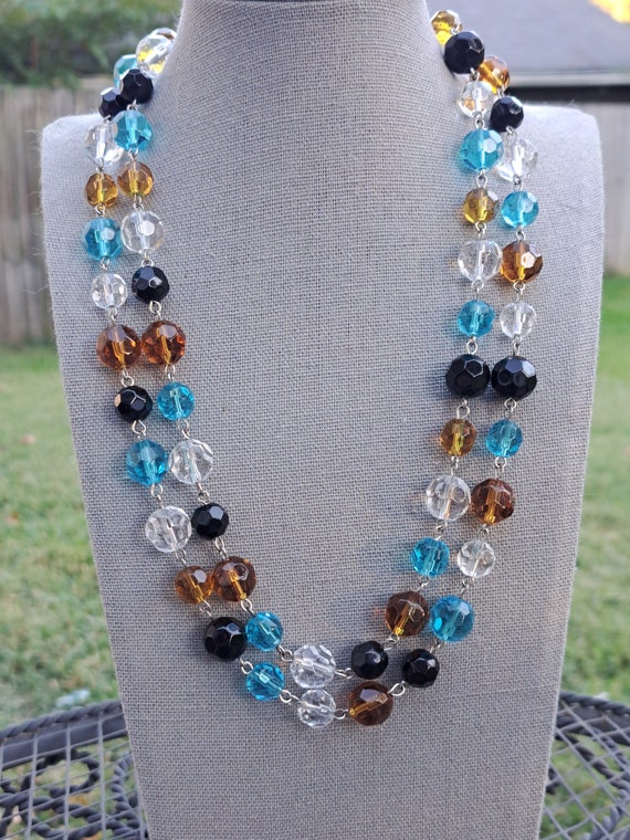 Multi colored glass faceted bead necklace