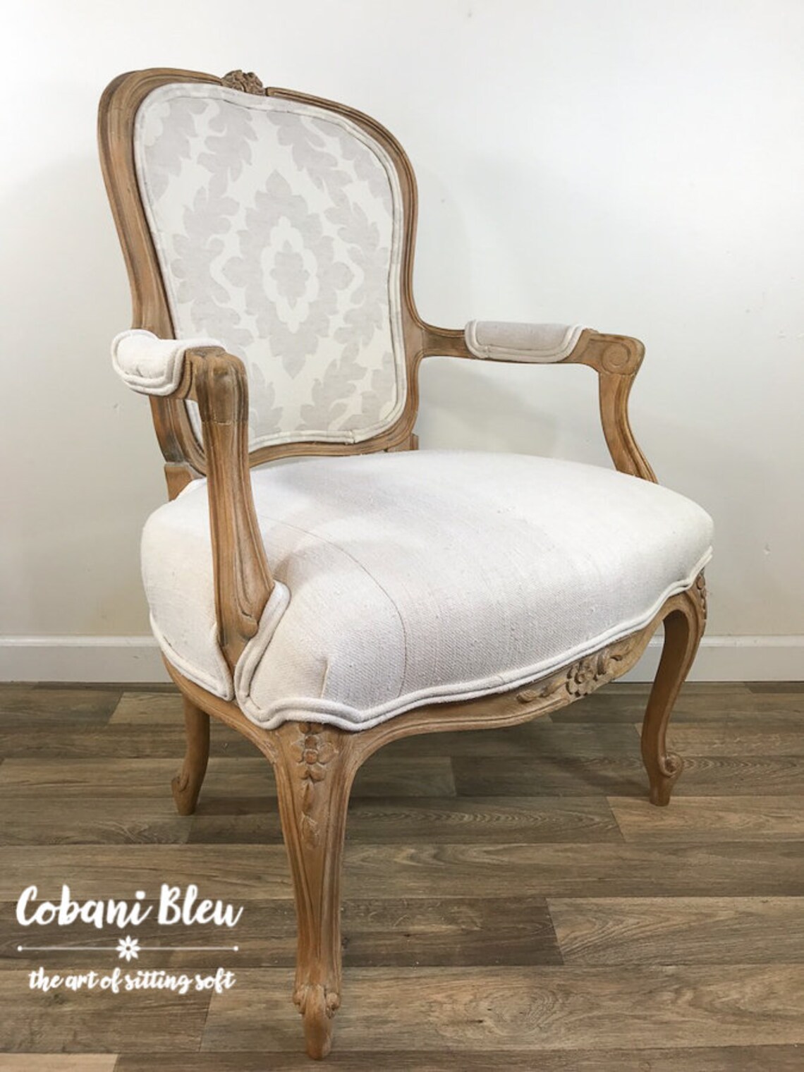 Custom Listing White Linen Chair With White Washed Frame Etsy