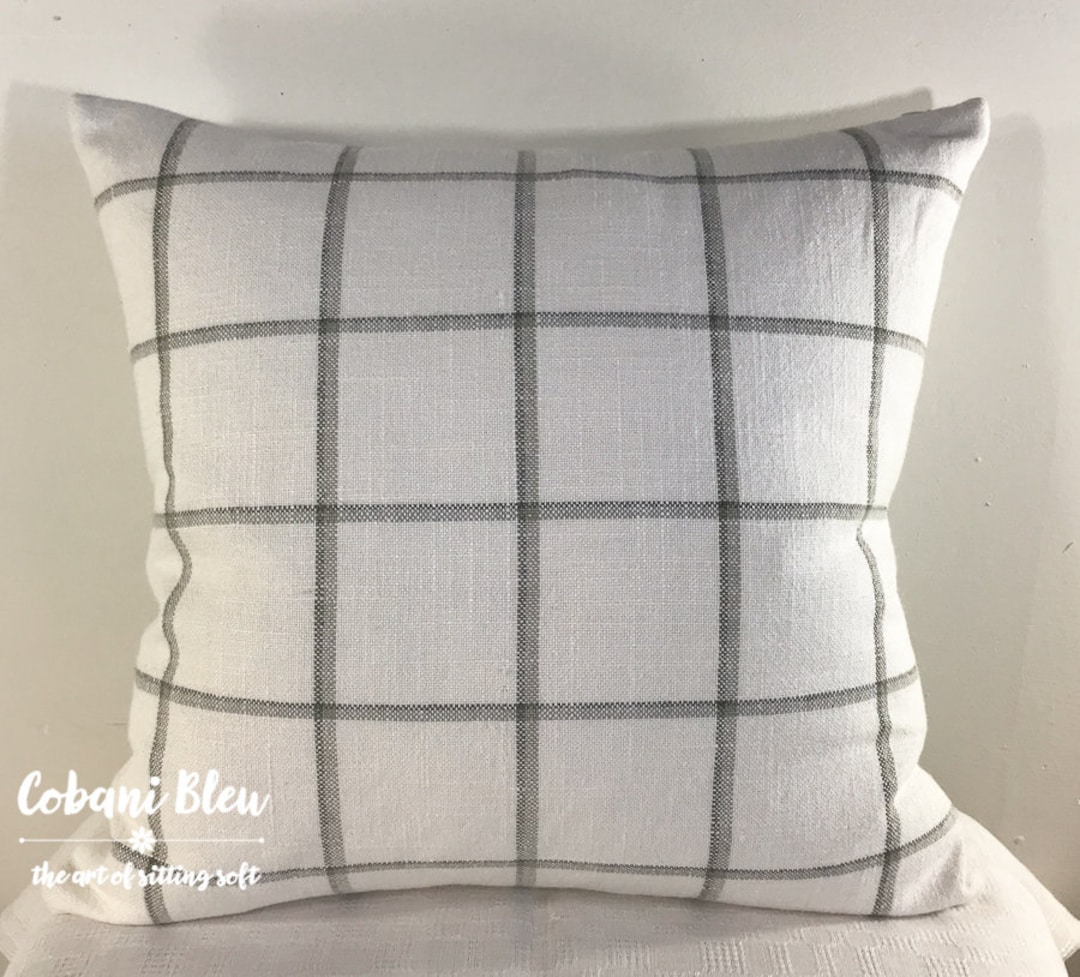 Grey and white plaid pillows hot sale