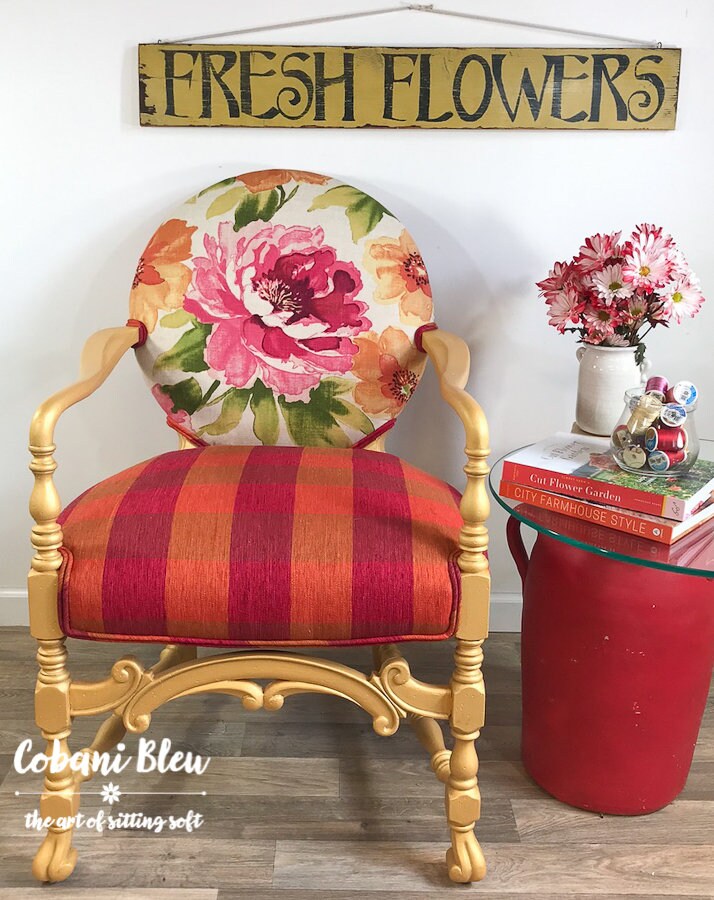 Red floral outlet accent chair