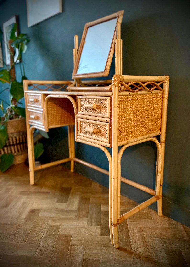 Vintage Angraves Bamboo Rattan Dressing Table Desk Mid Century Etsy UK