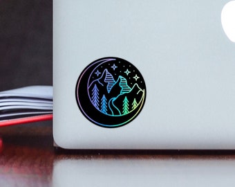 Holographic Moon & Mountains Sticker | Water Bottle Sticker | Car Decal | Laptop Decal Sticker