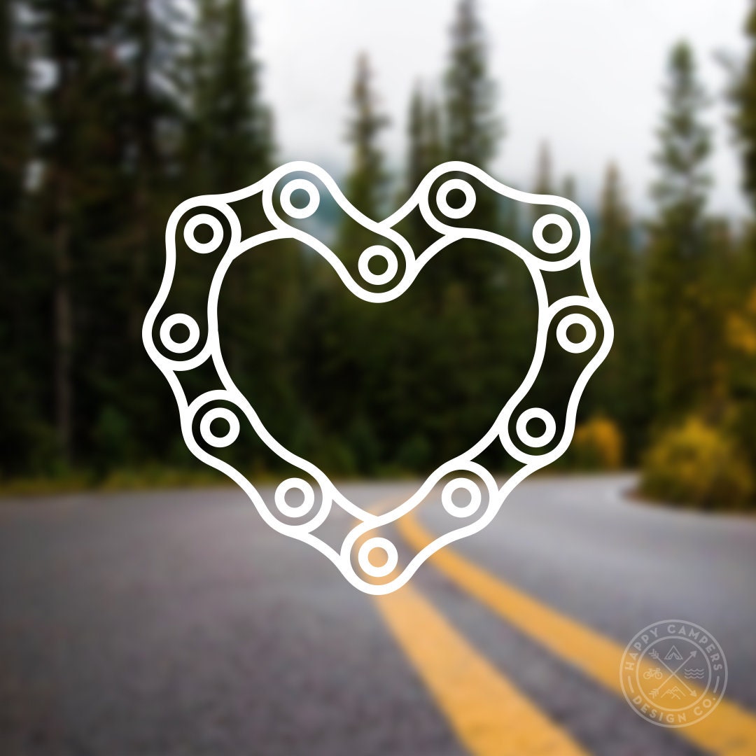 Bike Chain Heart Vinyl Decal Biking Decal Water Bottle Decal Car Window