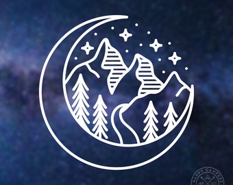 Mountain Moon Vinyl Decal | Water Bottle Decal | Car Window Decal | Laptop Decal