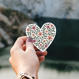 Floral Heart Sticker | Water Bottle Sticker | Car Decal | Laptop Decal Sticker