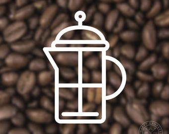 French Press Coffee Icon Vinyl Decal | Water Bottle Decal | Car Window Decal | Laptop Decal