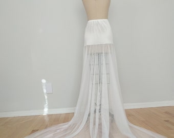 Detachable Bridal Train Slip Extender - Long White Tulle High- Low Style Slip, Long Train Slip Extender, Detachable Train, Size XS - XXL