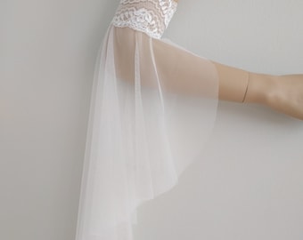 Bridal Off White Lace Tulle Sleeves - Removable Sleeves, Off Shoulder Boho Wedding Sleeves, Off White Lace Sleeves, Gloves
