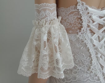 Bridal Ivory Lace Short Sleeves - Removable Sleeves, Off Shoulder Boho Wedding Sleeves, Ivory Lace Sleeves, One Layer of Lace, Gloves