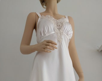 Short Bridal Nightgown Ivory Satin/Lace Boho Wedding | Bridesmaid | Wedding, Honeymoon,  Size L-XL