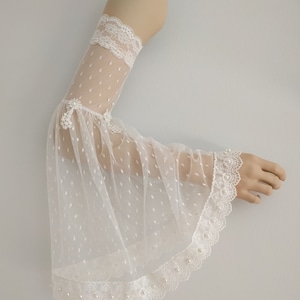 Bridal Beaded Lace Removable Sleeves - Off Shoulder Boho Wedding Sleeves, White Lace Sleeves, Gloves