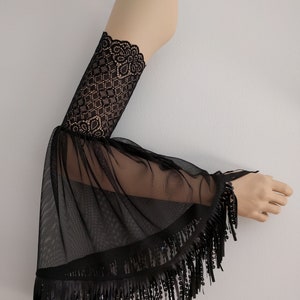 Black Lace Tulle Sleeves - Off Shoulder Boho Removable Sleeves, Gloves