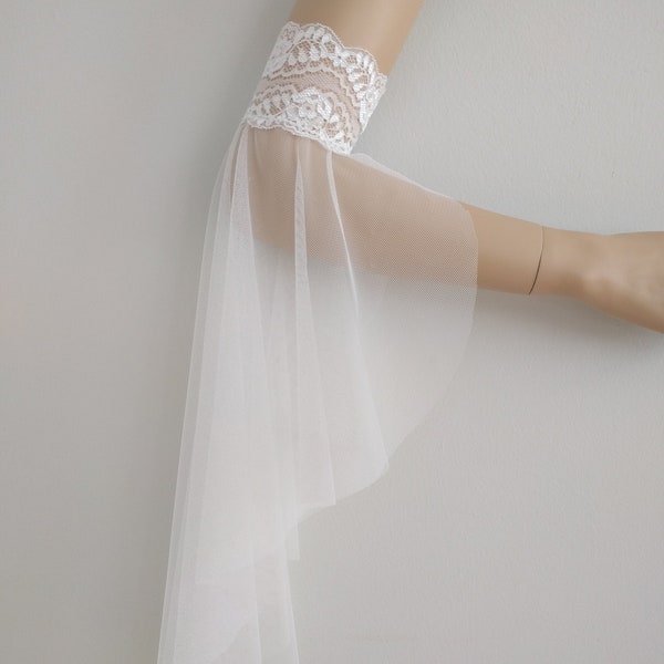 Bridal Off White Lace Tulle Sleeves - Removable Sleeves, Off Shoulder Boho Wedding Sleeves, Off White Lace Sleeves, Gloves